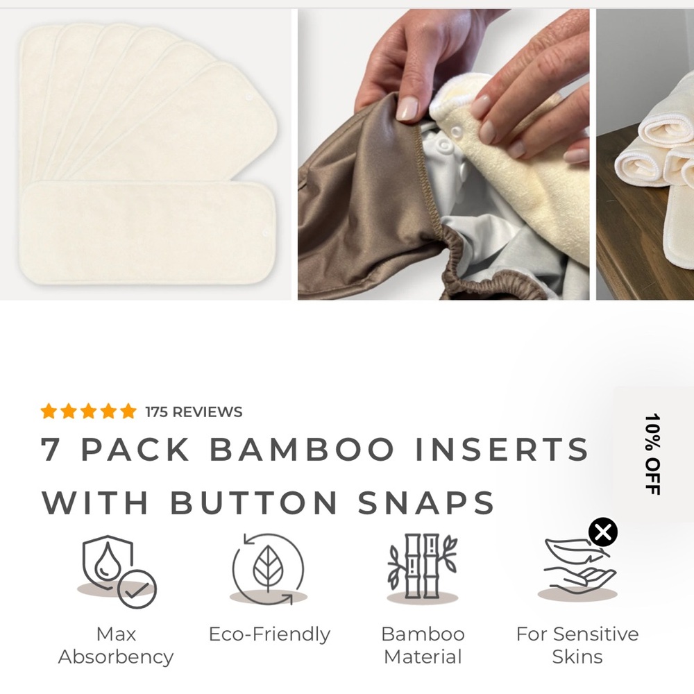 Nora’s Nursery 21 Bamboo Inserts with Button Snaps